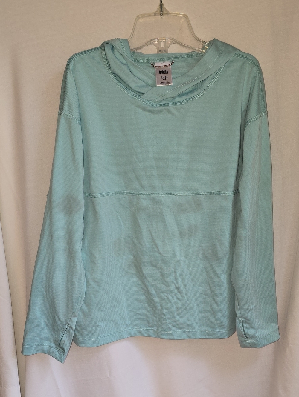 REI Light Aqua Hooded Long Sleeve Pullover